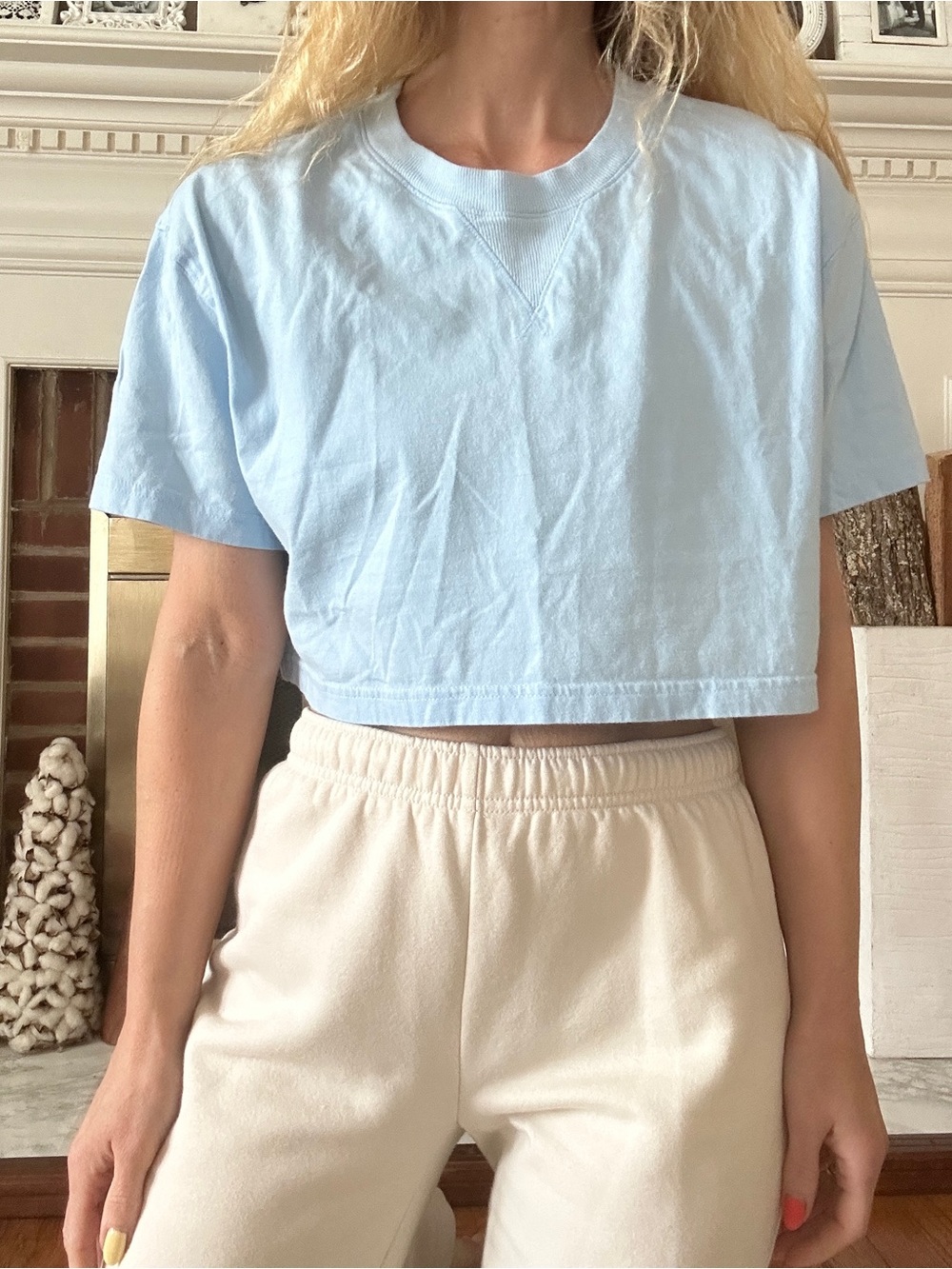 PacSun Light Blue Cropped Crewneck Tee